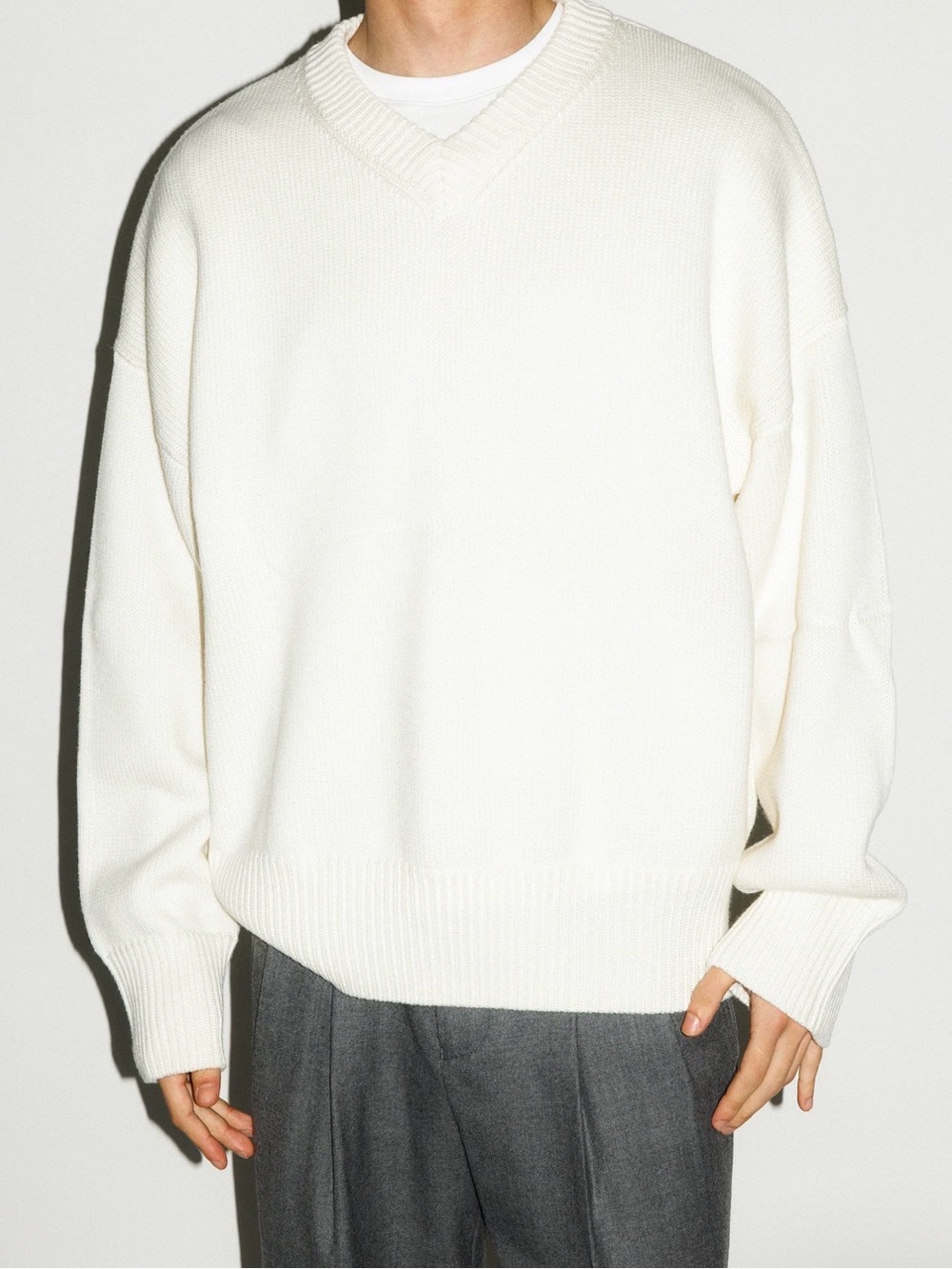 CA Arts Men's V-Neck Overall Sweater in Off-White (PM100229)